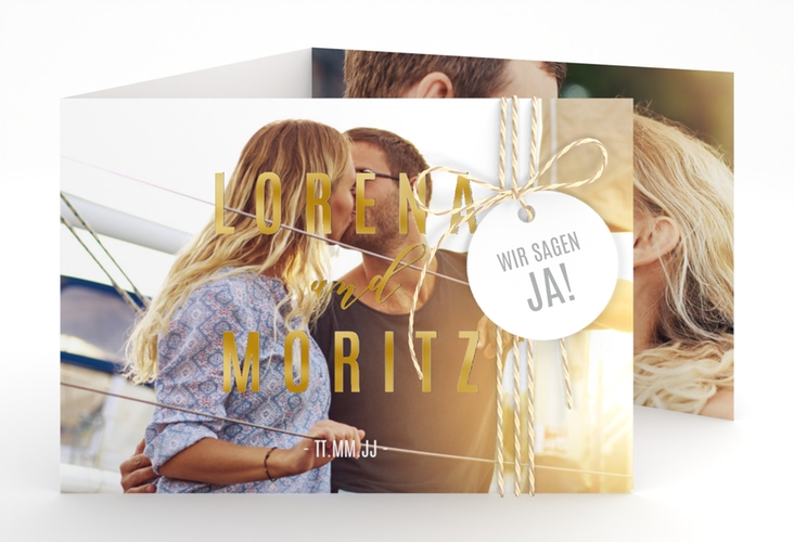 Hochzeitseinladung Memory A6 Doppel-Klappkarte gold