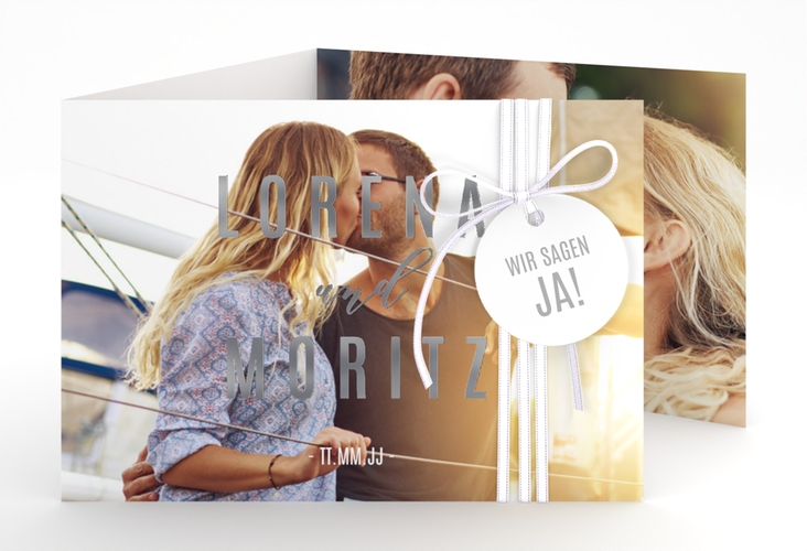 Hochzeitseinladung Memory A6 Doppel-Klappkarte silber