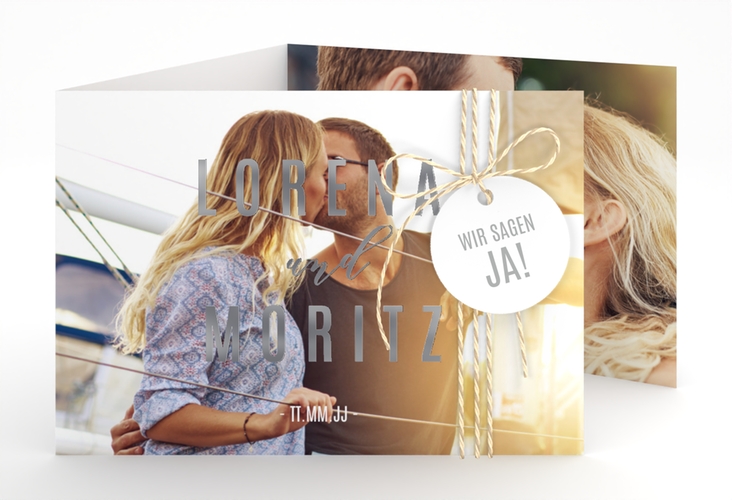 Hochzeitseinladung Memory A6 Doppel-Klappkarte silber