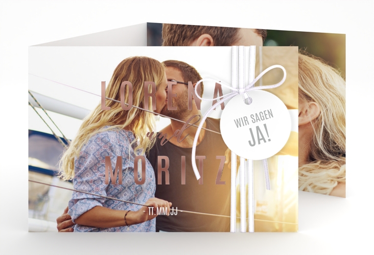 Hochzeitseinladung Memory A6 Doppel-Klappkarte rosegold