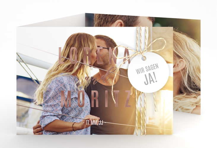 Hochzeitseinladung Memory A6 Doppel-Klappkarte rosegold