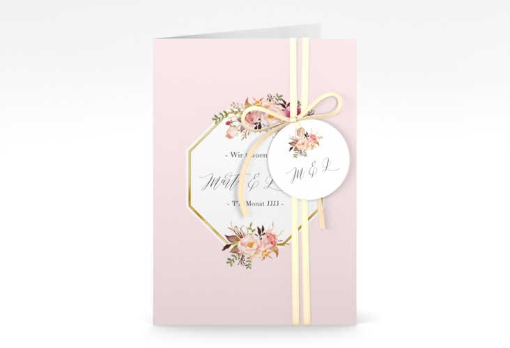 Einladungskarte Hochzeit Prachtvoll A6 Klappkarte hoch rosa gold