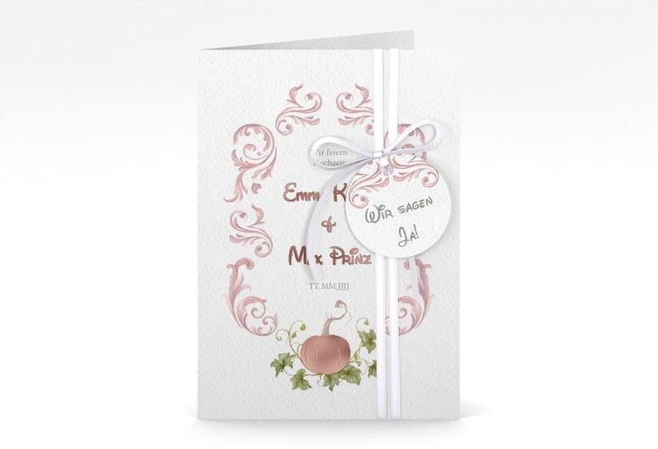 Einladungskarte Hochzeit Märchenhaft A6 Klappkarte hoch rosa rosegold