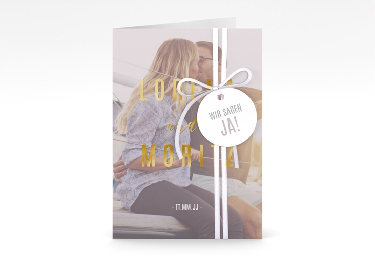 Einladungskarte Hochzeit Memory A6 Klappkarte hoch grau gold