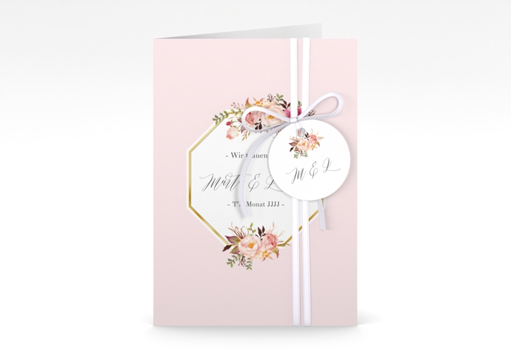 Einladungskarte Hochzeit Prachtvoll A6 Klappkarte hoch rosa gold