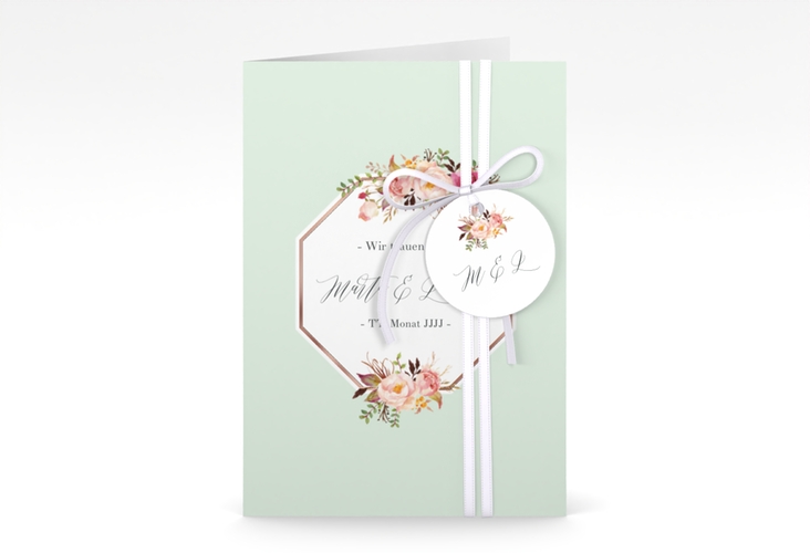 Einladungskarte Hochzeit Prachtvoll A6 Klappkarte hoch mint rosegold