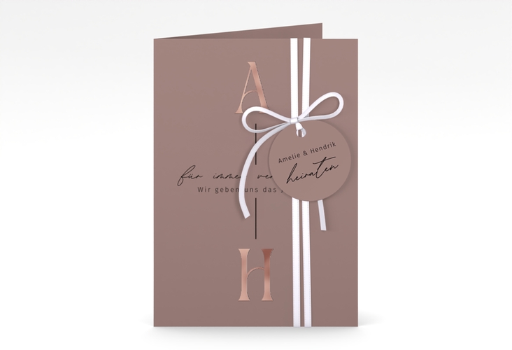 Einladungskarte Hochzeit Lebensbund A6 Klappkarte hoch rosa rosegold mit veredelbaren Initialen