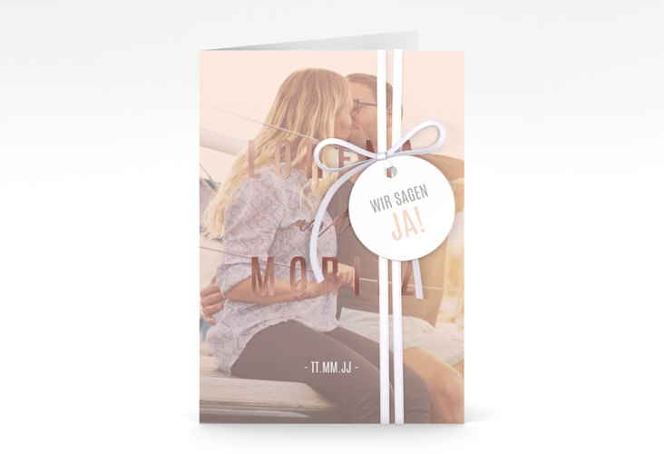 Einladungskarte Hochzeit Memory A6 Klappkarte hoch rosa rosegold