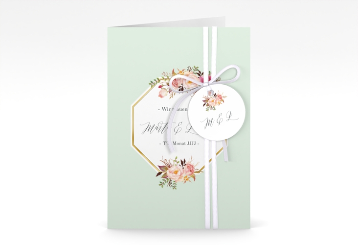 Einladungskarte Hochzeit Prachtvoll A6 Klappkarte hoch mint gold