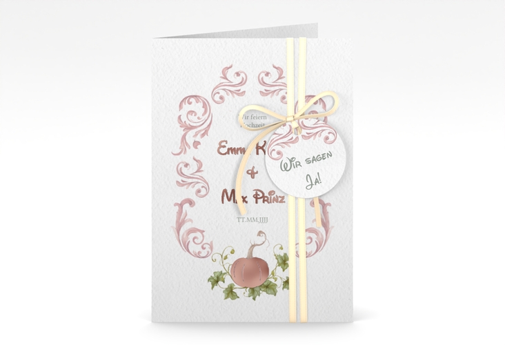 Einladungskarte Hochzeit Märchenhaft A6 Klappkarte hoch rosa rosegold