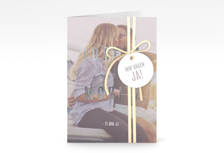 Einladungskarte Hochzeit Memory A6 Klappkarte hoch grau silber