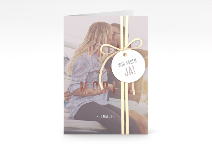 Einladungskarte Hochzeit Memory A6 Klappkarte hoch grau rosegold