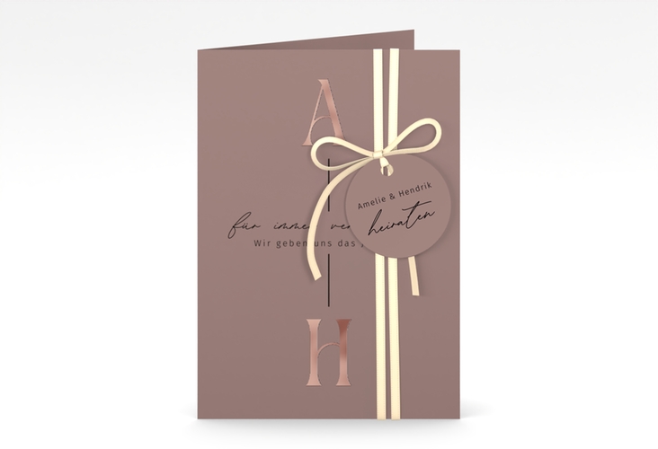 Einladungskarte Hochzeit Lebensbund A6 Klappkarte hoch rosa rosegold mit veredelbaren Initialen