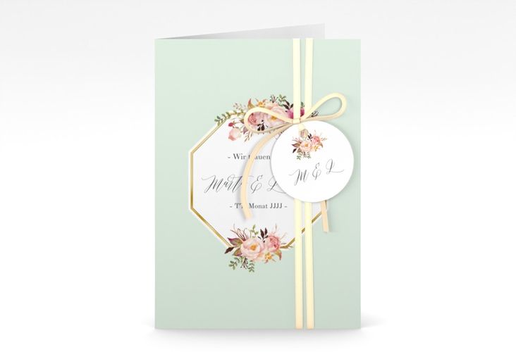Einladungskarte Hochzeit Prachtvoll A6 Klappkarte hoch mint gold