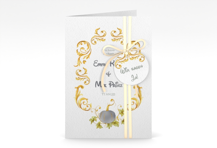 Einladungskarte Hochzeit Märchenhaft A6 Klappkarte hoch gold silber