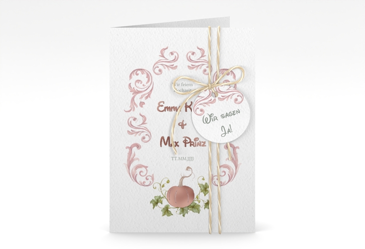 Einladungskarte Hochzeit Märchenhaft A6 Klappkarte hoch rosa rosegold