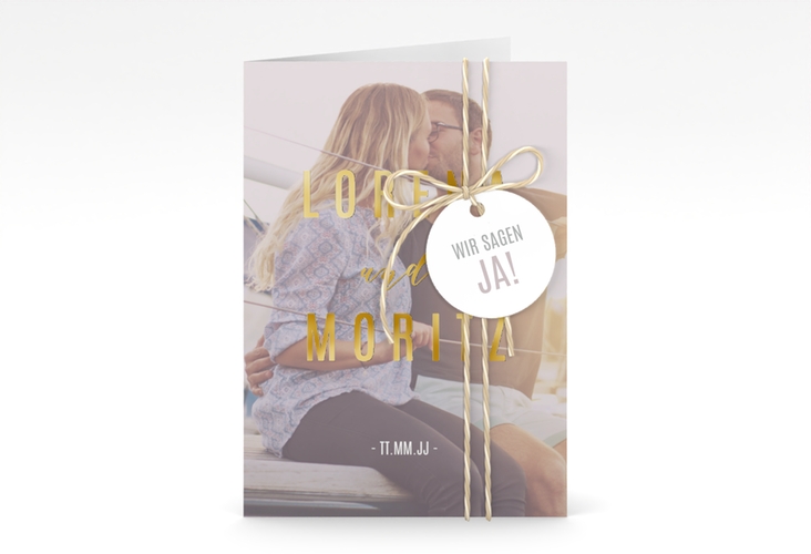 Einladungskarte Hochzeit Memory A6 Klappkarte hoch grau gold