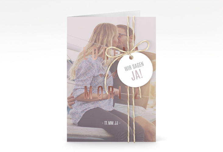 Einladungskarte Hochzeit Memory A6 Klappkarte hoch grau rosegold
