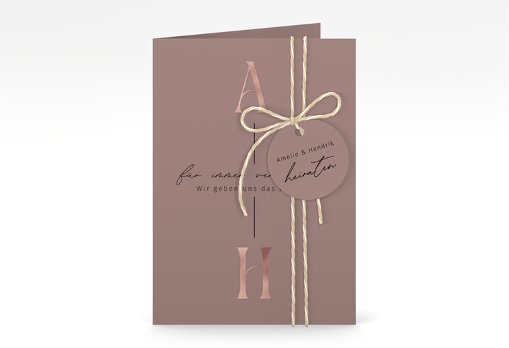 Einladungskarte Hochzeit Lebensbund A6 Klappkarte hoch rosa rosegold mit veredelbaren Initialen