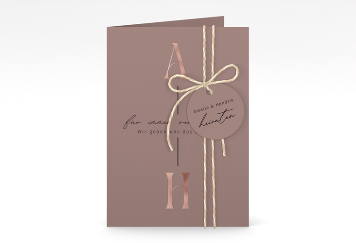 Einladungskarte Hochzeit Lebensbund A6 Klappkarte hoch rosa rosegold mit veredelbaren Initialen