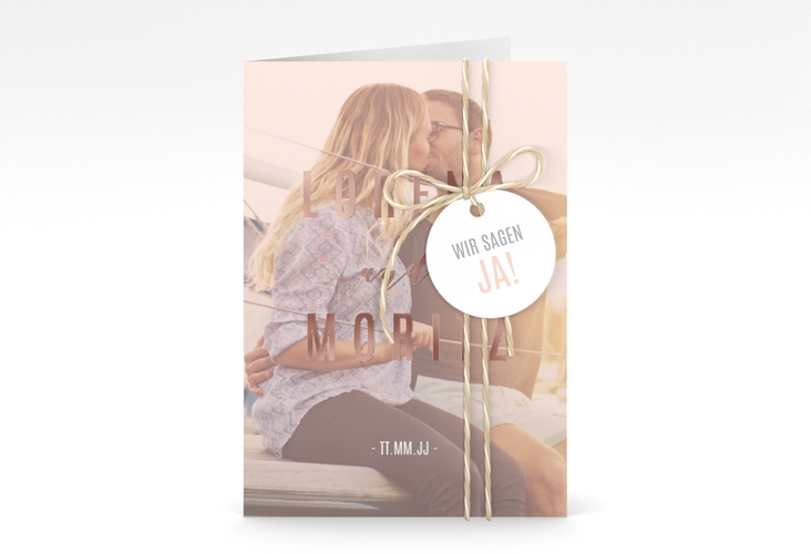 Einladungskarte Hochzeit Memory A6 Klappkarte hoch rosa rosegold