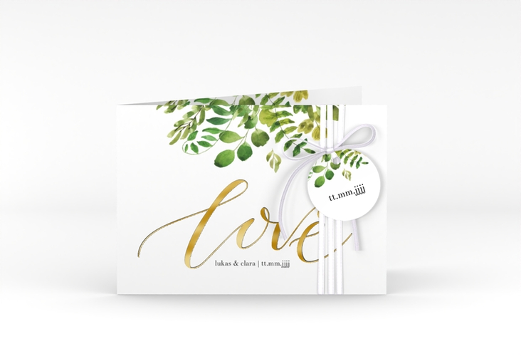 Hochzeitseinladung Botany A6 Klappkarte quer gold