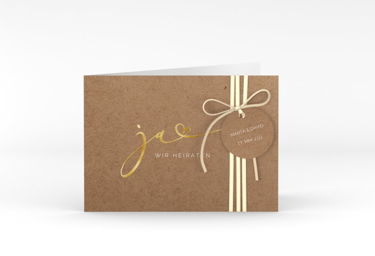 Hochzeitseinladung Jawort A6 Klappkarte quer gold modern minimalistisch mit veredelter Aufschrift