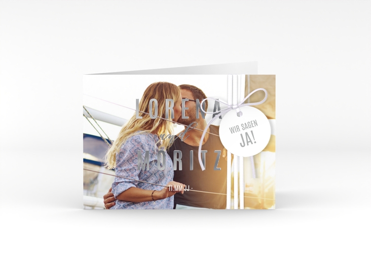 Hochzeitseinladung Memory A6 Klappkarte quer silber