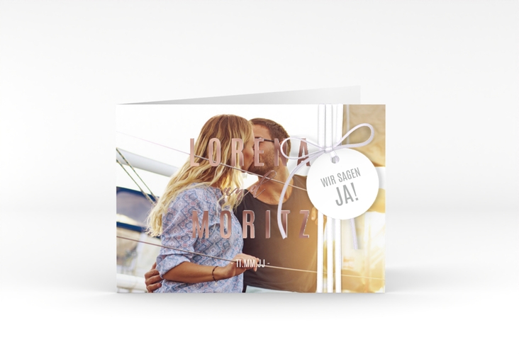 Hochzeitseinladung Memory A6 Klappkarte quer rosegold