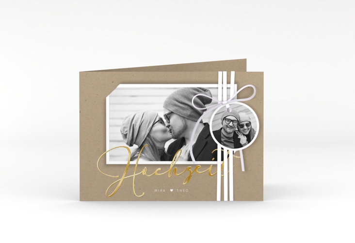 Hochzeitseinladung Crafty A6 Klappkarte quer gold mit Foto