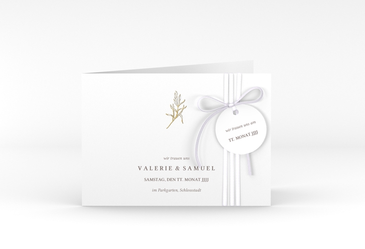 Hochzeitseinladung Ivy A6 Klappkarte quer gold minimalistisch mit kleiner botanischer Illustration