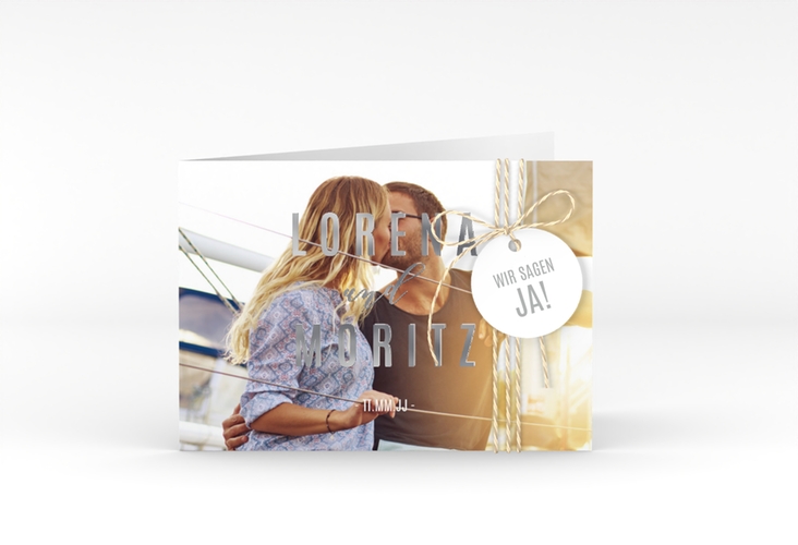 Hochzeitseinladung Memory A6 Klappkarte quer silber