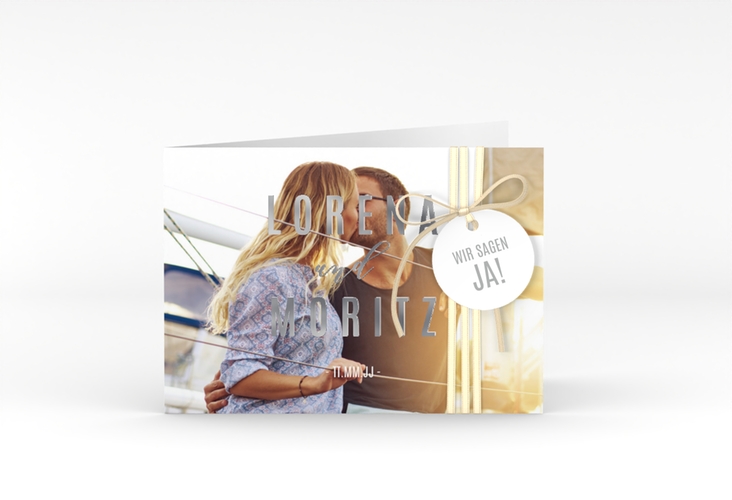 Hochzeitseinladung Memory A6 Klappkarte quer silber