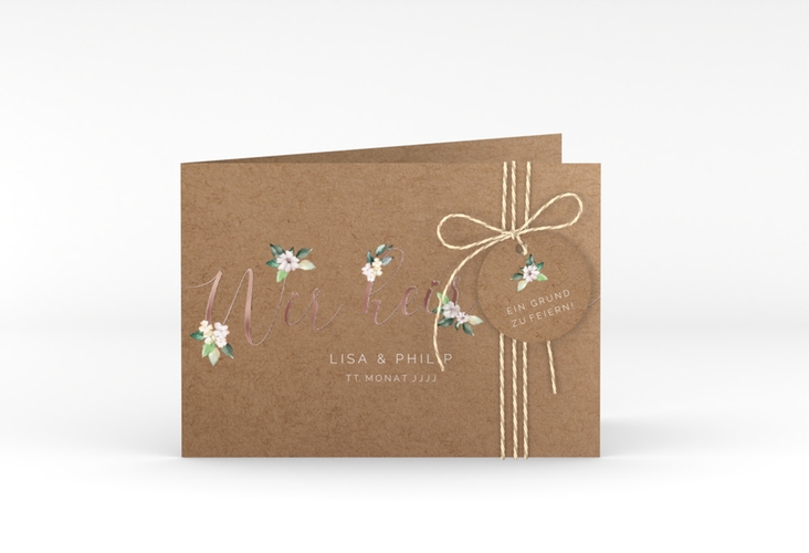 Hochzeitseinladung Inlove A6 Klappkarte quer rosegold