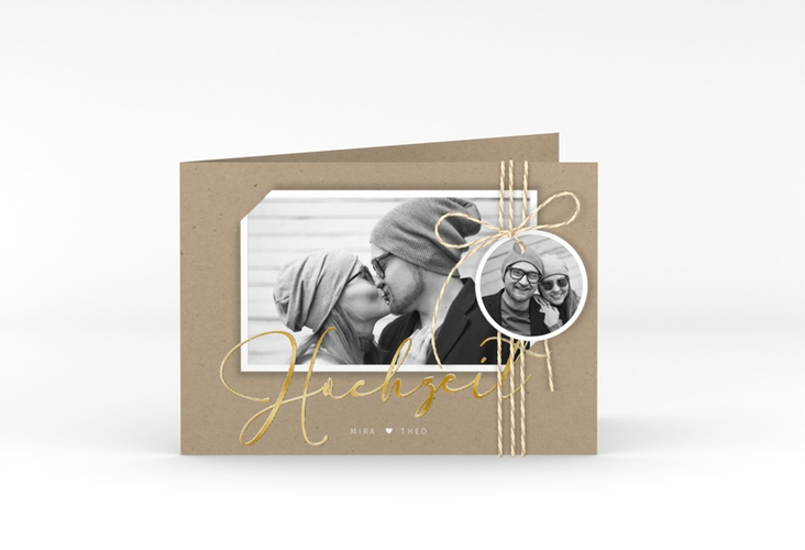 Hochzeitseinladung Crafty A6 Klappkarte quer gold mit Foto