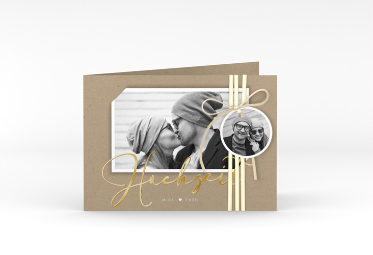 Hochzeitseinladung Crafty A6 Klappkarte quer gold mit Foto