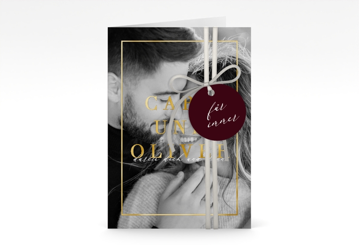 Einladungskarte Hochzeit Moment A6 Klappkarte hoch rot gold