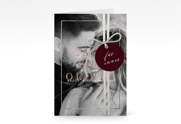Einladungskarte Hochzeit Moment A6 Klappkarte hoch rot rosegold