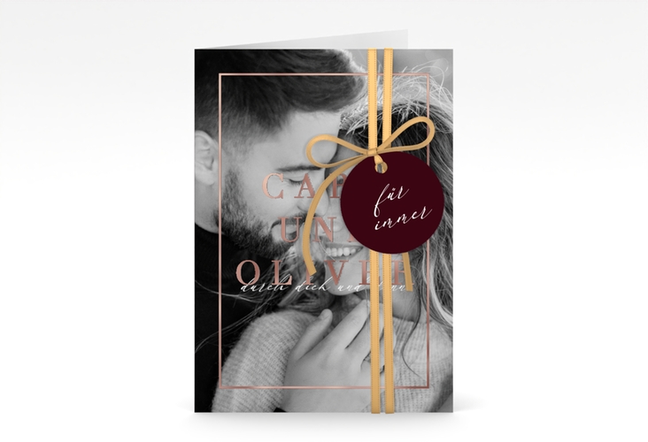 Einladungskarte Hochzeit Moment A6 Klappkarte hoch rot rosegold