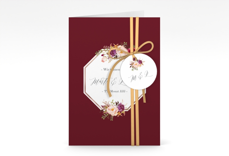 Einladungskarte Hochzeit Prachtvoll A6 Klappkarte hoch rot rosegold