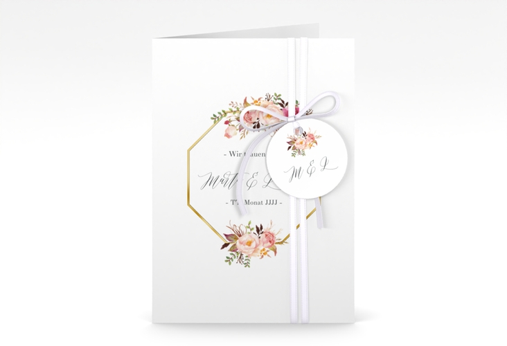 Einladungskarte Hochzeit Prachtvoll A6 Klappkarte hoch weiss gold