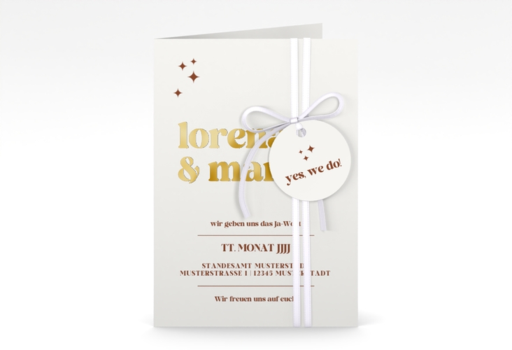 Einladungskarte Hochzeit Retro A6 Klappkarte hoch weiss gold