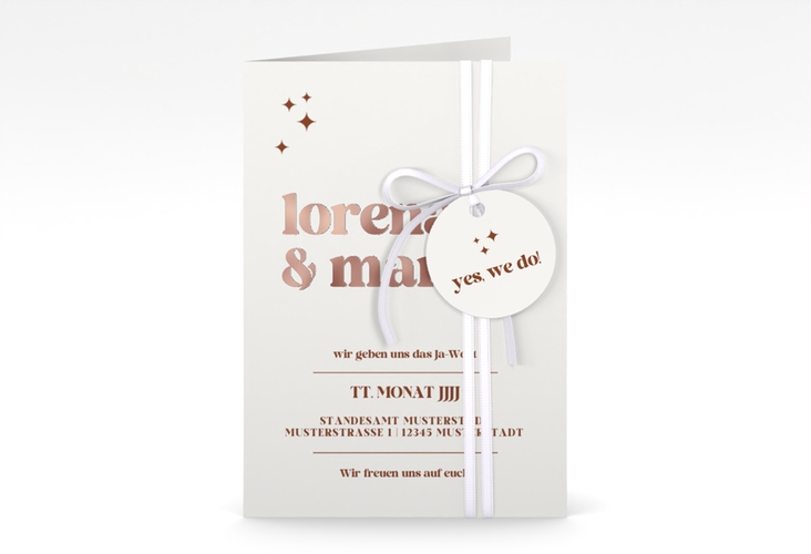 Einladungskarte Hochzeit Retro A6 Klappkarte hoch weiss rosegold