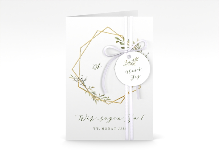 Einladungskarte Hochzeit Acacia A6 Klappkarte hoch weiss gold