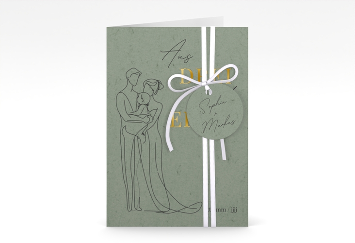 Einladungskarte Hochzeit Vereint A6 Klappkarte hoch gruen gold