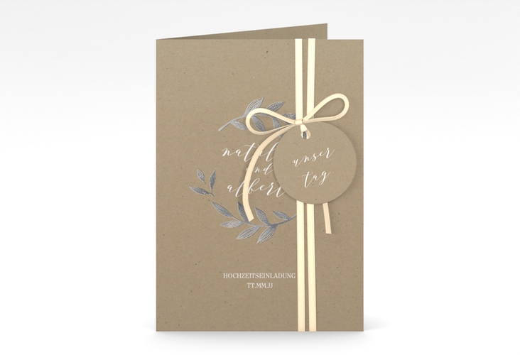 Einladungskarte Hochzeit Naturelove A6 Klappkarte hoch weiss silber