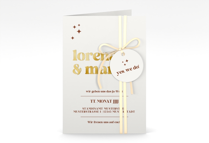 Einladungskarte Hochzeit Retro A6 Klappkarte hoch weiss gold