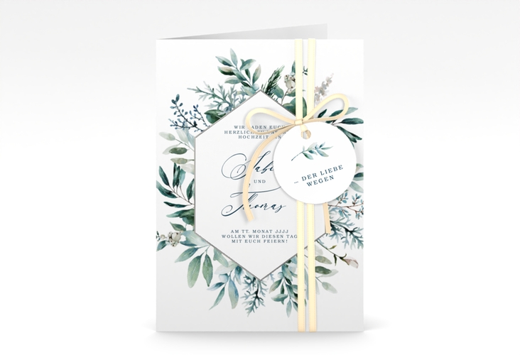 Einladungskarte Hochzeit Lumiere A6 Klappkarte hoch weiss silber