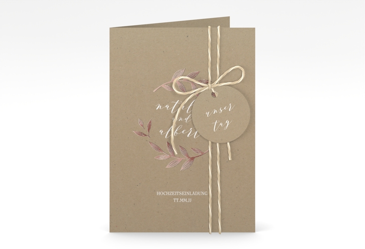 Einladungskarte Hochzeit Naturelove A6 Klappkarte hoch weiss rosegold