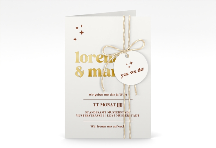 Einladungskarte Hochzeit Retro A6 Klappkarte hoch weiss gold